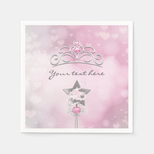 Serviette En Papier Serviettes Princess Wand & Crown Silver Pink Party