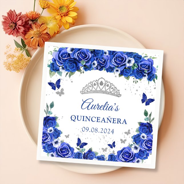 Serviette En Papier Serviettes Quinceanera Papillons Argentés Floraux  (Créateur téléchargé)