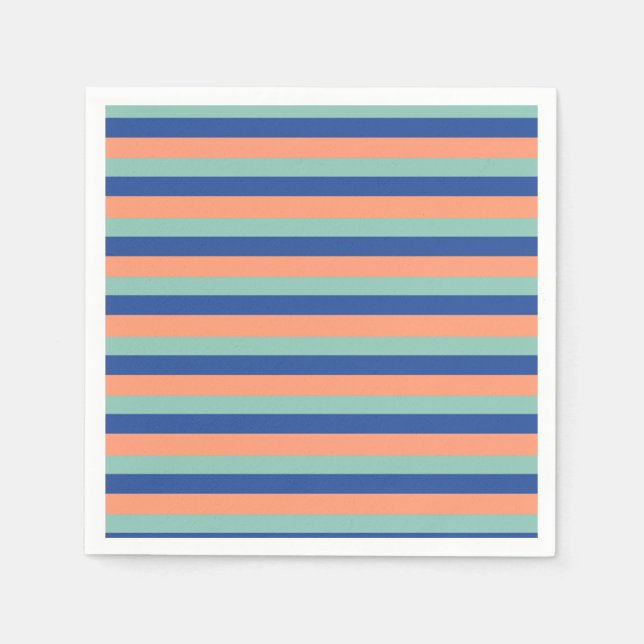 Serviette En Papier Serviettes rayées orange et bleu (Devant)