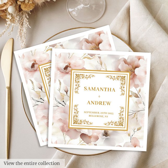 Serviette En Papier Serviettes romantiques en ivoire rousse boho en pa (Romantic blush ivory boho floral paper napkins)