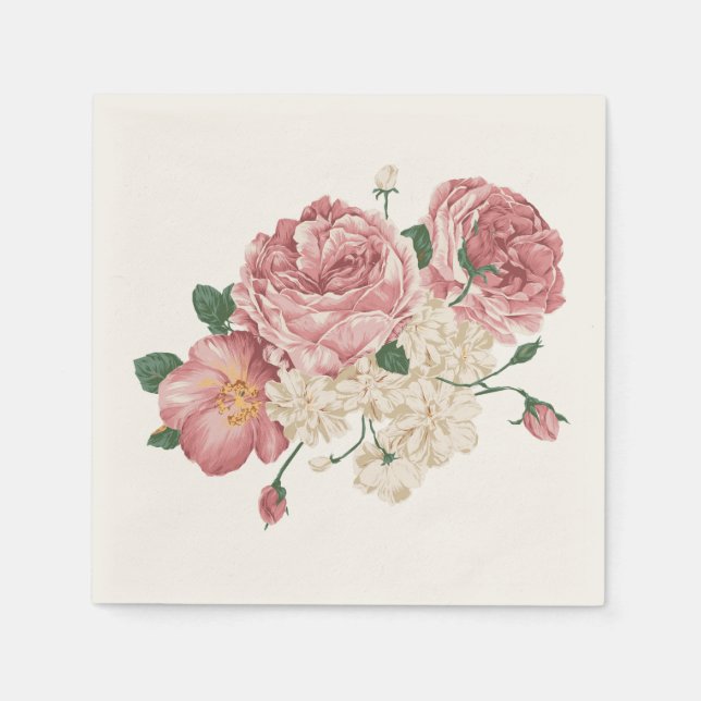 Serviette En Papier Serviettes Rose Et Blanches Florales (Devant)