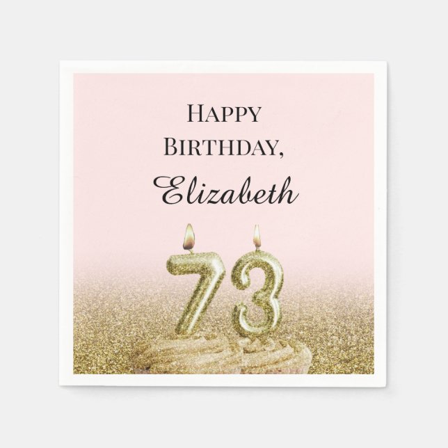 Serviette En Papier Serviettes rose et or pour 73e anniversaire (Devant)