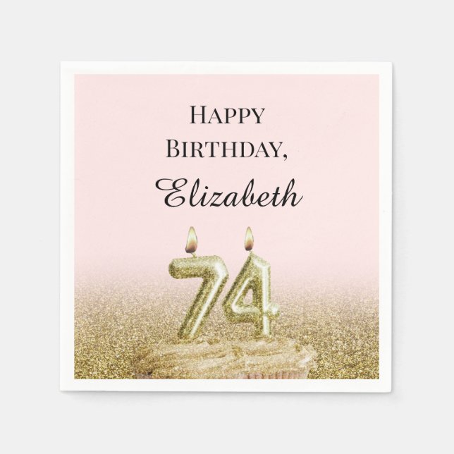 Serviette En Papier Serviettes rose et or pour 74e anniversaire (Devant)