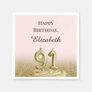 Serviette En Papier Serviettes rose et or pour 91e anniversaire