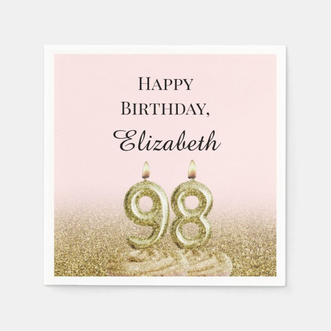 Serviette En Papier Serviettes rose et or pour 98e anniversaire (Devant)