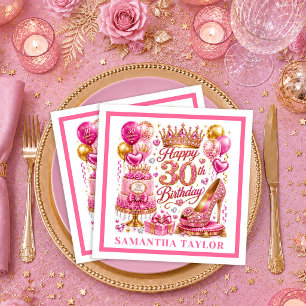 Serviette En Papier Serviettes Rose Pailleté Or Étincelant 30e Anniver
