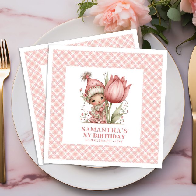 Serviette En Papier Serviettes rose poudré pour le 3ème anniversaire d (Magical Fairy Girl 3rd Birthday Blush Pink napkins)