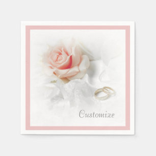 Serviette En Papier Serviettes Rose Rose et Anneaux de Mariage Bordure