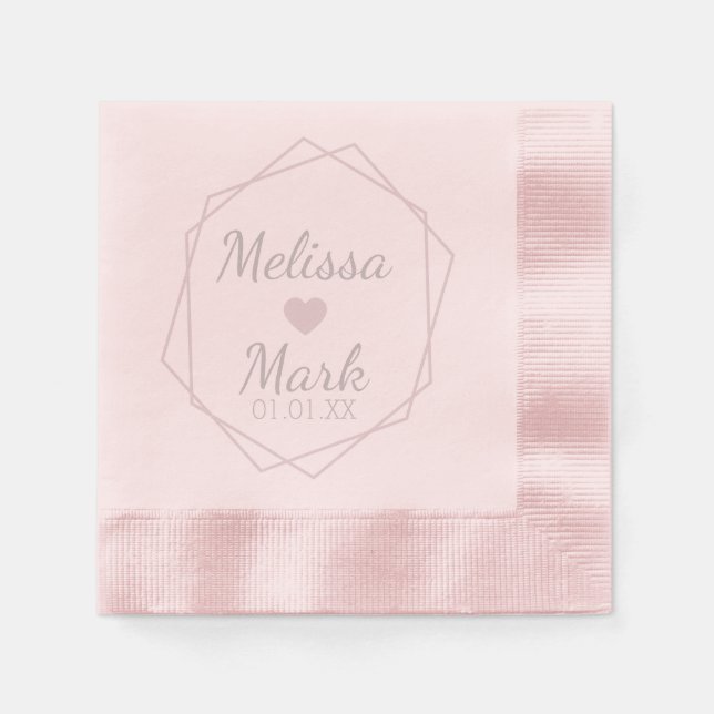 Serviette En Papier Serviettes roses à monogramme et forme géométrique (Devant)