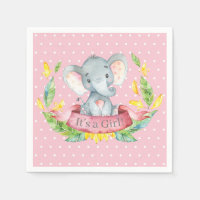 Serviettes roses Baby shower Eléphant fille