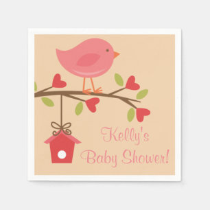 Serviette En Papier Serviettes roses de baby shower d'oiseau