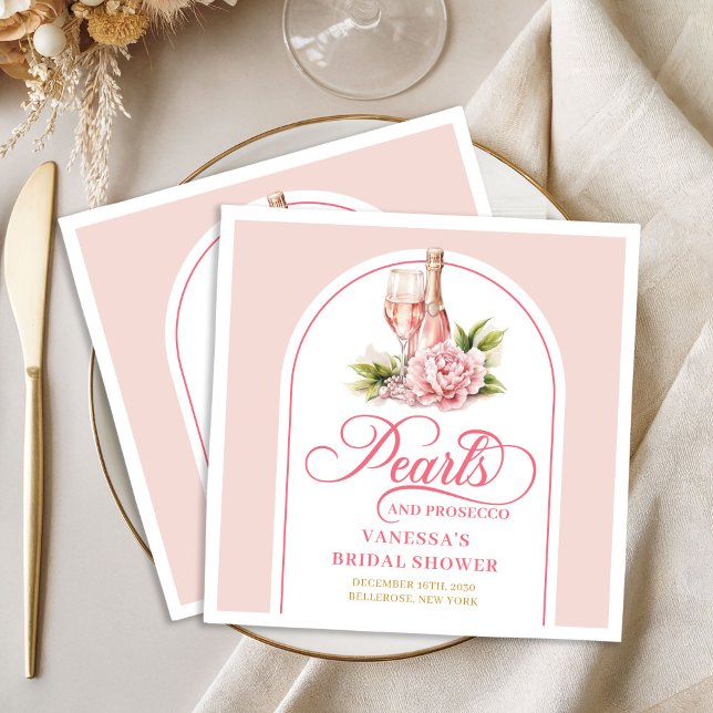 Serviette En Papier Serviettes roses et dorées modernes perles et pros (Modern blush and gold napkins pearls and prosecco

)