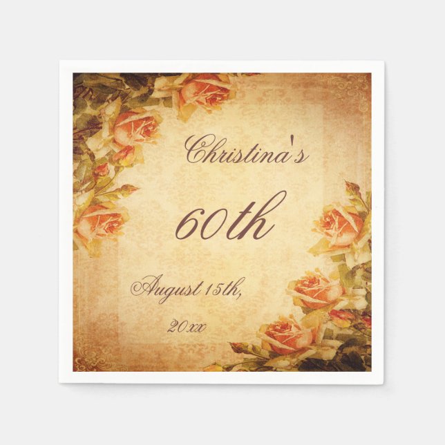 Serviette En Papier Serviettes Roses vintages Damask Shabby Chic Peach (Devant)