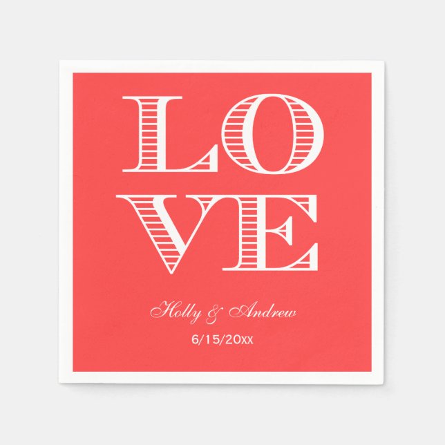 Serviette En Papier Serviettes Rouge Corail, Amour Blanc (Devant)