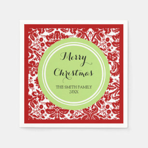 Serviette En Papier Serviettes rouges de damassé de Noël fait sur