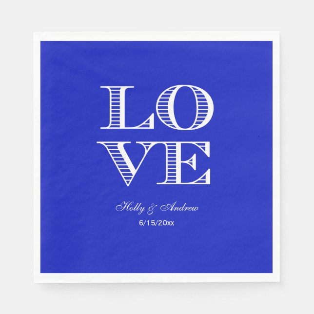 Serviette En Papier Serviettes Royal Bleu, Amour Blanc (Devant)
