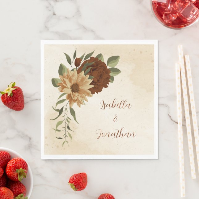 Serviette En Papier serviettes rustiques à la végétation fleurie en te (En situation)