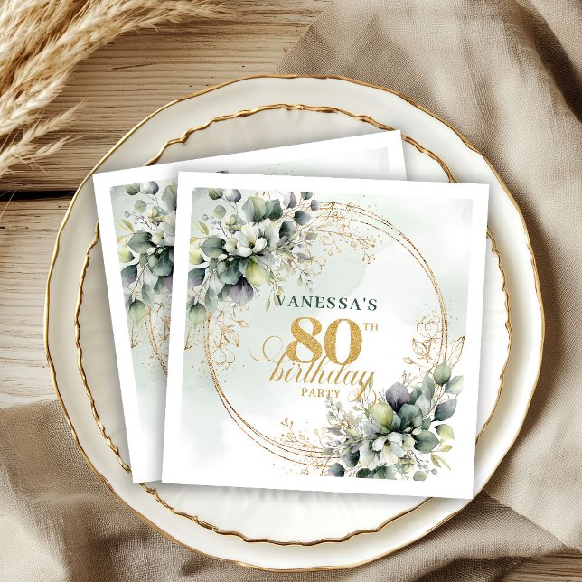 Serviette En Papier Serviettes Rustiques Bohèmes Eucalyptus Vert pour  (Rustic Boho Eucalyptus Green 80th Birthday Napkins)