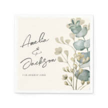 Serviettes Rustiques Mariage vert Eucalyptus Sage