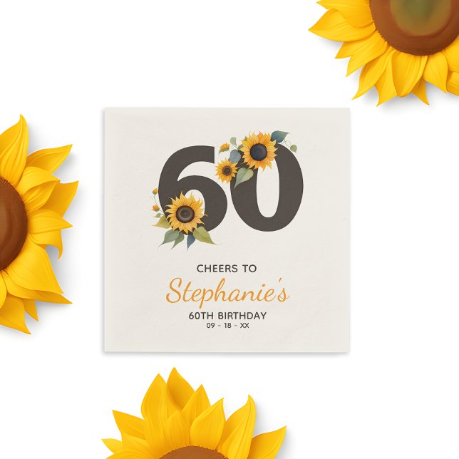 Serviette En Papier Serviettes Rustiques pour 60e Anniversaire - Thème (🌻 Rustic Elegance: 60th Birthday Napkins! 🌼)