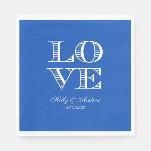Serviette En Papier Serviettes Saphir Bleu, Amour Blanc (Devant)