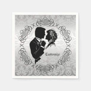 Serviette En Papier Serviettes silhouette de mariés blanc argenté