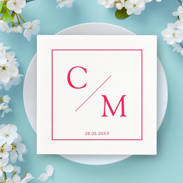 Serviette En Papier Serviettes Simples Élégantes Monogramme Blanc Fram (Personalized simple elegant monogram napkin)