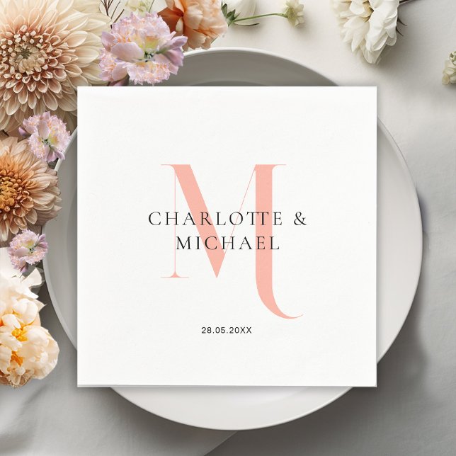 Serviette En Papier Serviettes simples, élégantes, monogrammes mariage (Customer specific, simple, elegant, royal, monogram wedding napkins.)