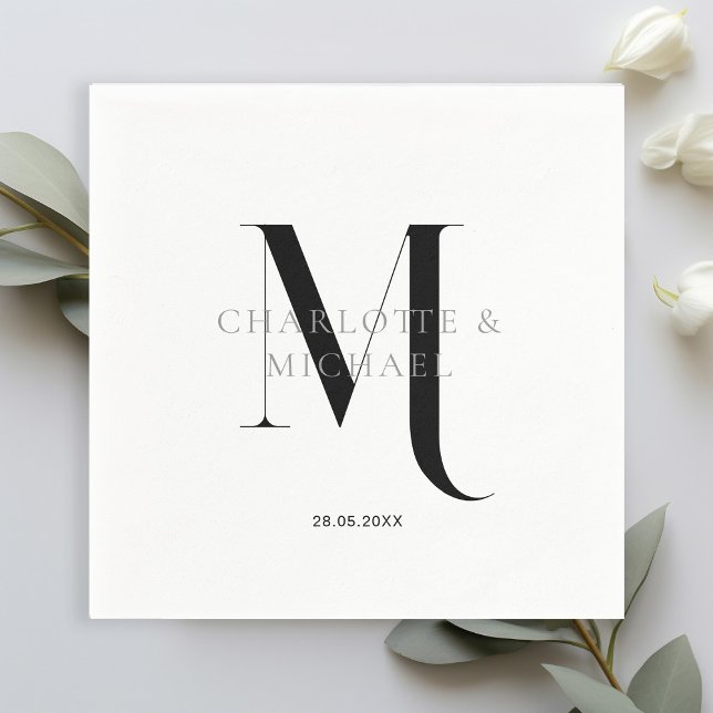 Serviette En Papier Serviettes simples, élégantes, monogrammes mariage (Customer specific, simple, elegant, royal, monogram wedding napkins.)