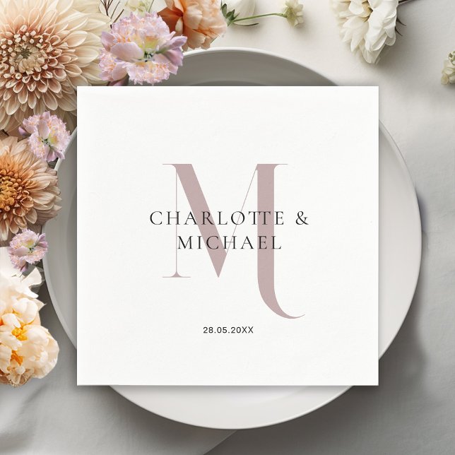 Serviette En Papier Serviettes simples, élégantes, monogrammes mariage (Customer specific, simple, elegant, royal, monogram wedding napkins.)