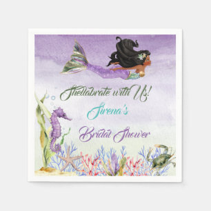 Serviette En Papier Serviettes Sirène Violet Vert Or Hippocampe Crabe