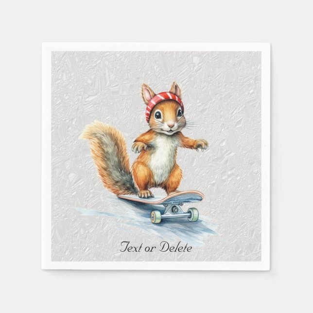 Serviette En Papier Serviettes Squirrel Skateboard Aquarelle (Devant)