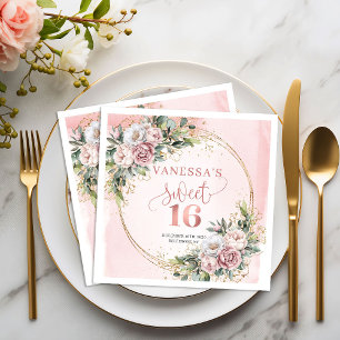 Serviette En Papier Serviettes Stylées Bohème Rose Gold Floral Sweet 1