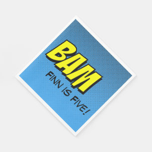 Serviette En Papier Serviettes Superhero - Jaune "Bam" Bleu Retour