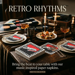 Serviette En Papier Serviettes sur le thème de la musique rouge et noi
