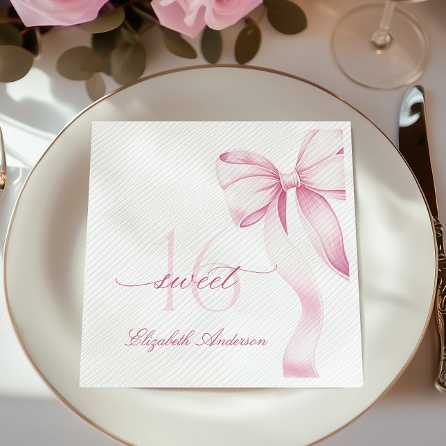 Serviette En Papier Serviettes Sweet 16 à ruban rose (Créateur téléchargé)