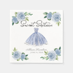 Serviette En Papier Serviettes Sweet 16 Argent Robe Bleu Poussiéreux F