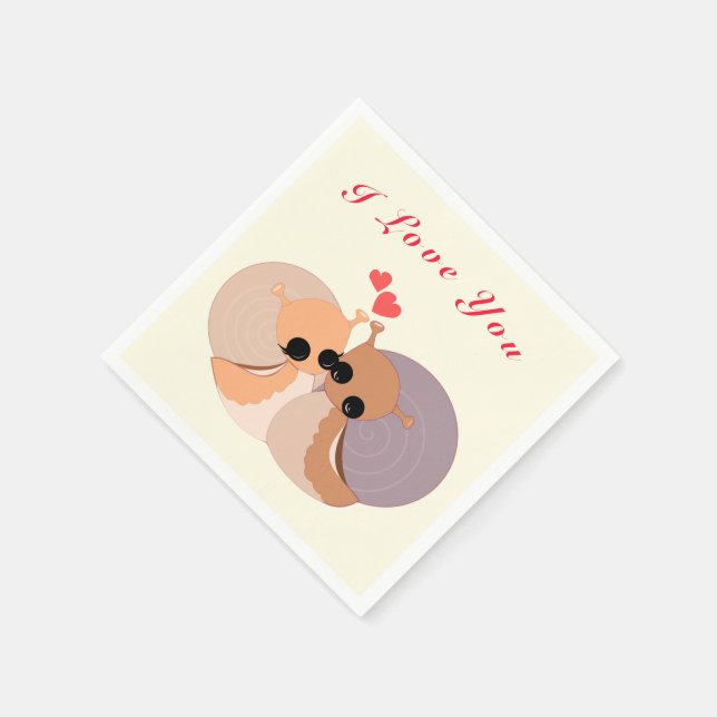 Serviette En Papier Serviettes Texte Couple Escargots - Je T'Aime (Coin)