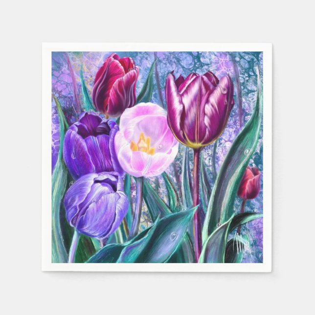 Serviette En Papier Serviettes Tulipes Colorées (Devant)
