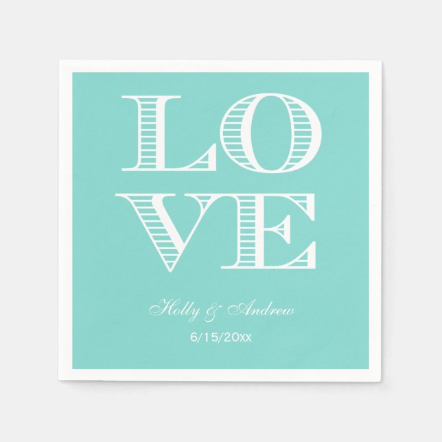Serviette En Papier Serviettes Turquoise Aqua, Blanc LOVE (Devant)
