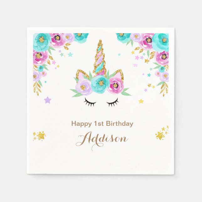 Serviette En Papier serviettes Unicorne avec fleurs (Devant)
