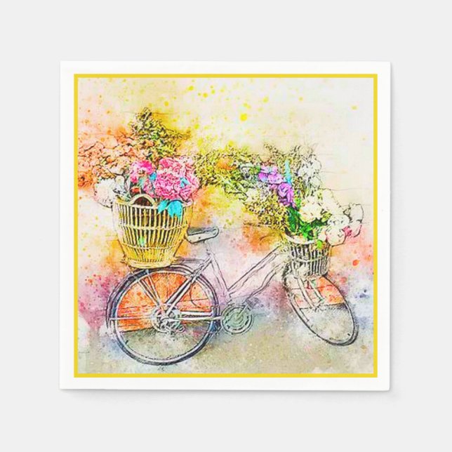 Serviette En Papier Serviettes vélo et fleurs (Devant)
