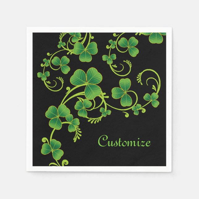 Serviette En Papier Serviettes Vert et Noir de Vignes Trèfle (Devant)