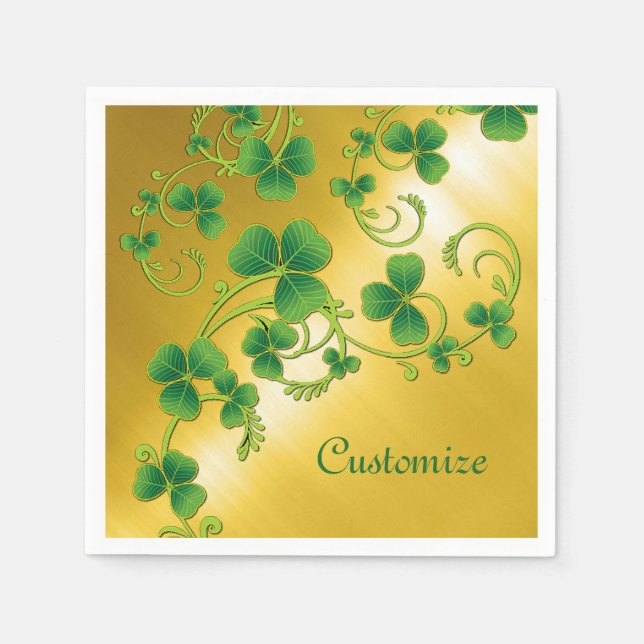 Serviette En Papier Serviettes Vert et Or de Shamrock Vines (Devant)