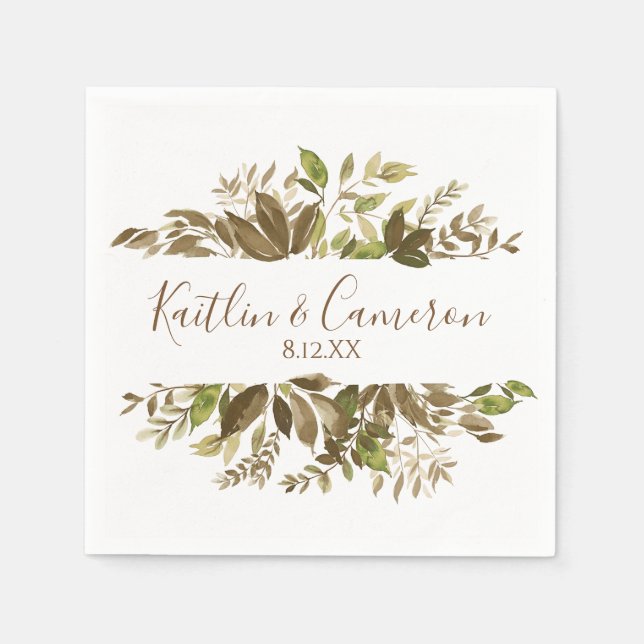 Serviette En Papier Serviettes vertes mariages | Typographie (Brown) (Devant)