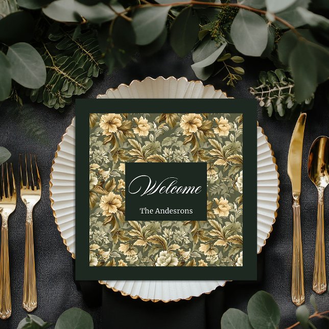Serviette En Papier Serviettes vertes personnalisées Élégante touche f (Personalized Green Napkins Elegant Floral Touch)