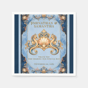 Serviette En Papier Serviettes vintage cheval de mer orange bleu merci