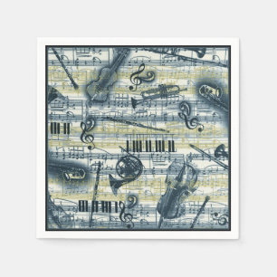 Serviette En Papier Serviettes vintages de motif de musique de feuille