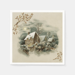 Serviette En Papier Serviettes vintages de pays d'hiver de Noël