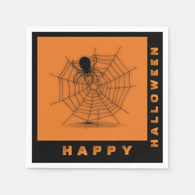Serviette En Papier Serviettes Web Araignée Orange et Noir (Devant)